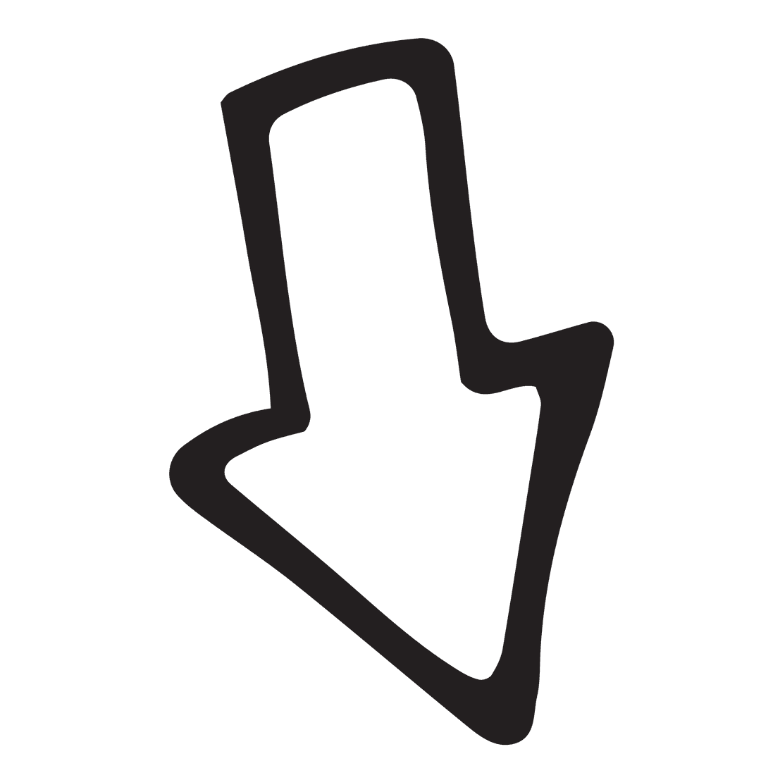 Downward Black Outline Arrow on Transparent Background