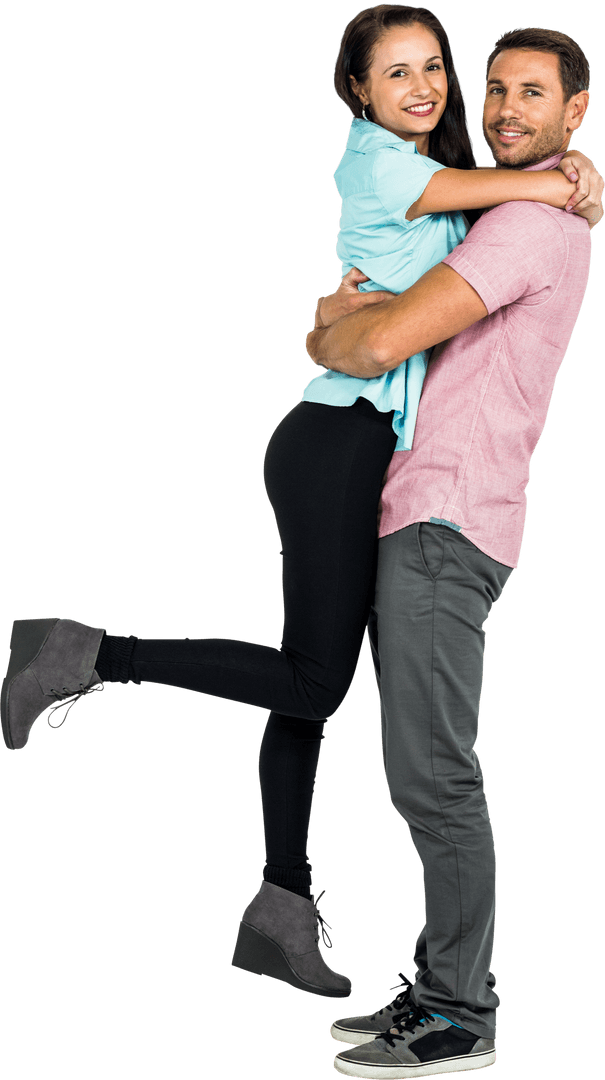 Smiling Couple Embracing Confidently on Transparent Background