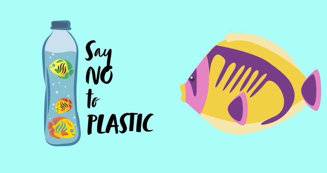 Say No To Plastic Concept with Fish and Bottle Illustration - Free Images, Stock Photos and Pictures on Pikwizard.com