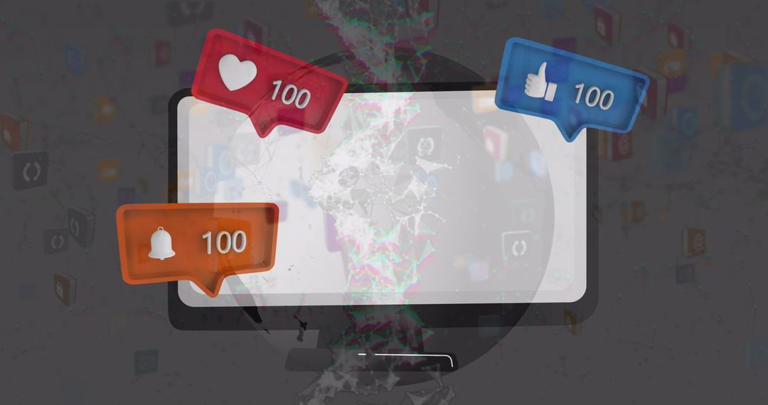 Abstract Digital Connections and Social Media Engagement Symbols