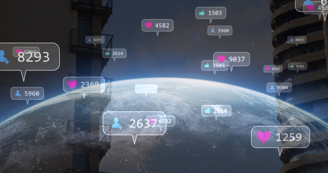 Global Social Media Network Over Cityscape