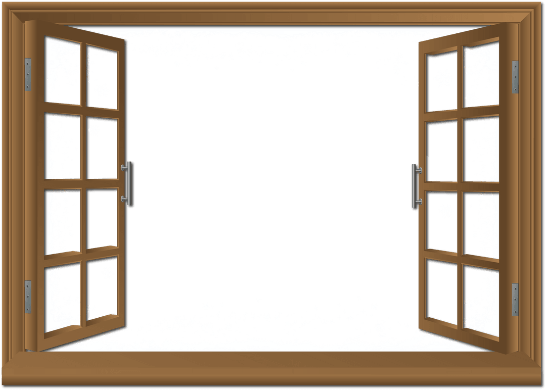 Transparent Wooden Window Frame with Open Shutters for Overlay