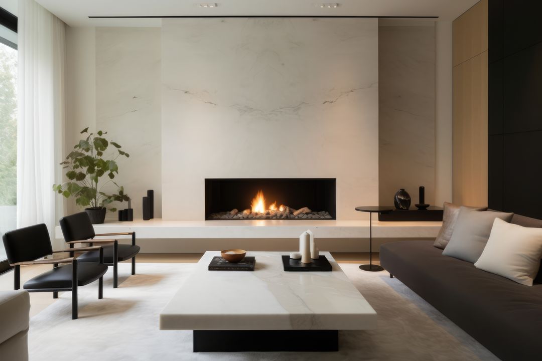 Modern Living Room with Minimalist Design and Fireplace - Free Images, Stock Photos and Pictures on Pikwizard.com