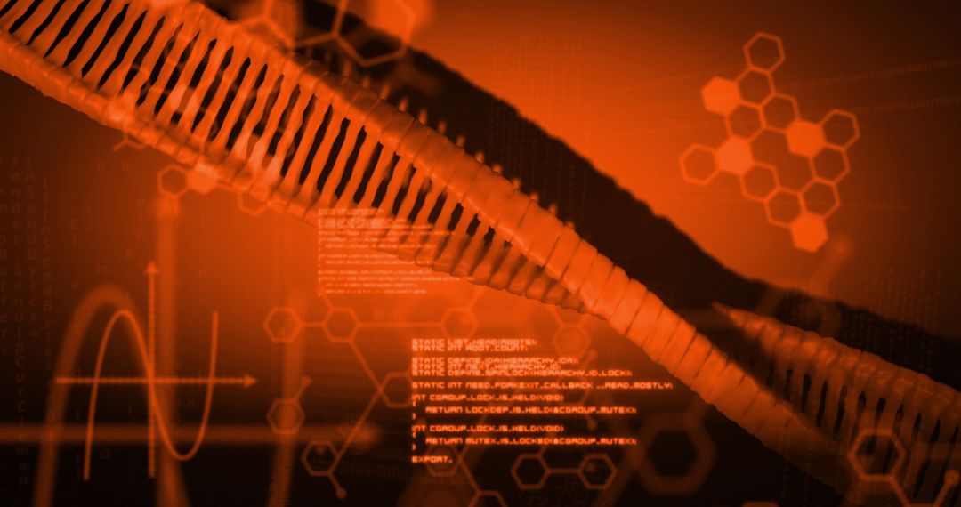 DNA Strand with Digital Data on Red Background