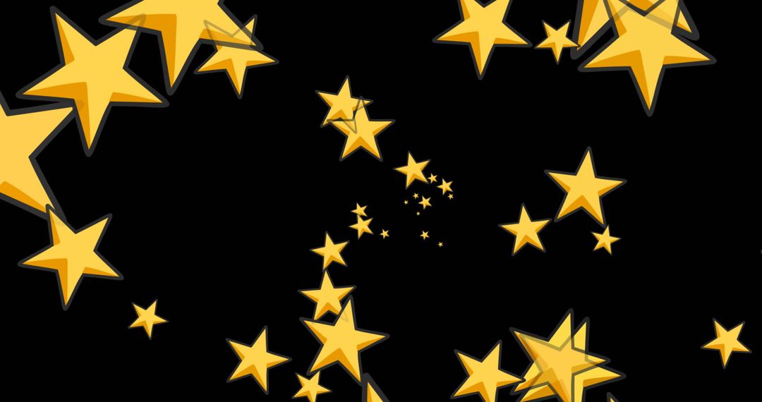 Golden Stars Swirling on Black Background for Retro Digital Design
