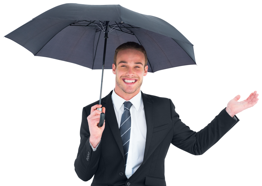 Transparent Smiling Businessman Shelter Under Black Umbrella - Download Free Stock Images Pikwizard.com