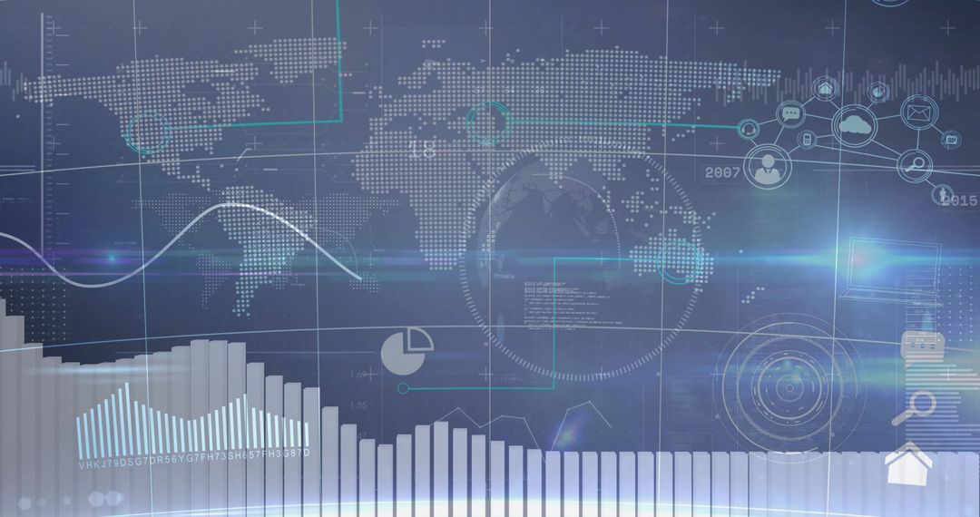 Futuristic Data Visualization World Map with Digital Dashboard