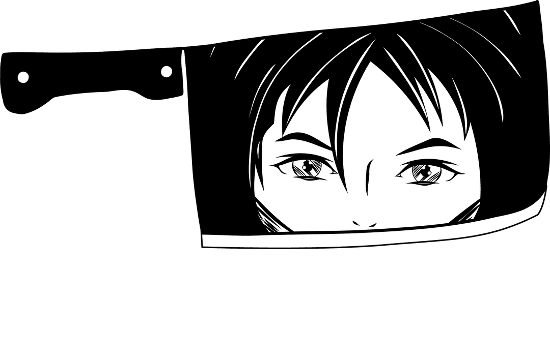 Stylized Eyes Reflected in Cleaver Line Art on Transparent Design