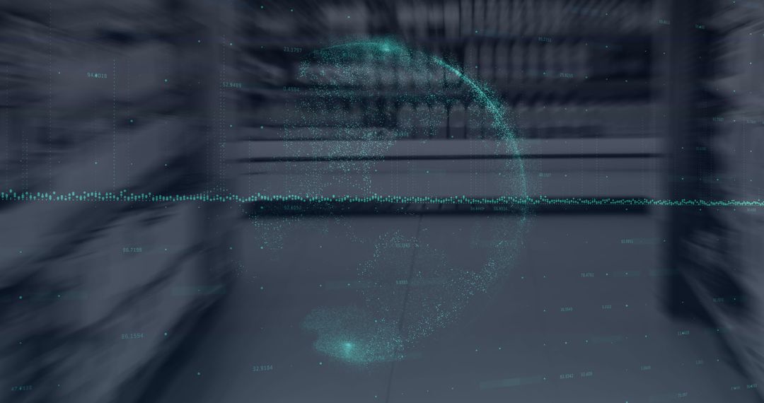 Digital Globe Hologram Over Abstract Business Interiors