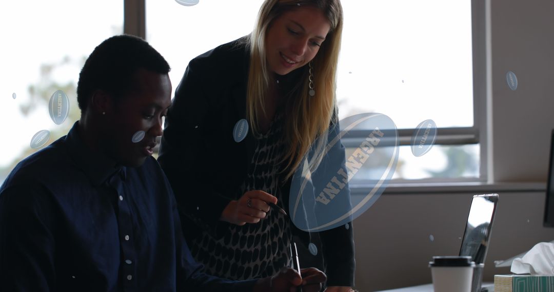 Diverse Business Team in Creative Discussion with Digital Overlay