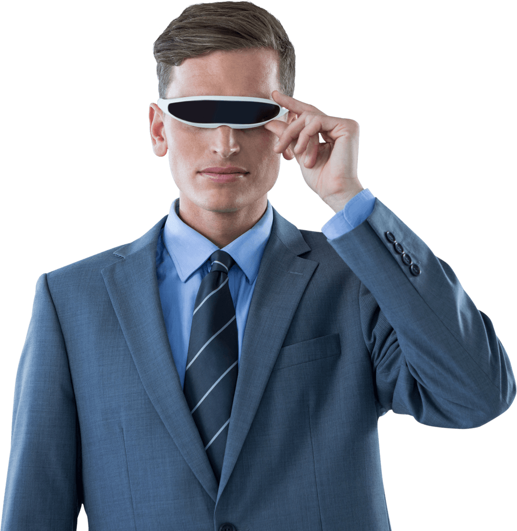Innovative Businessman Using Transparent Virtual Reality Glasses