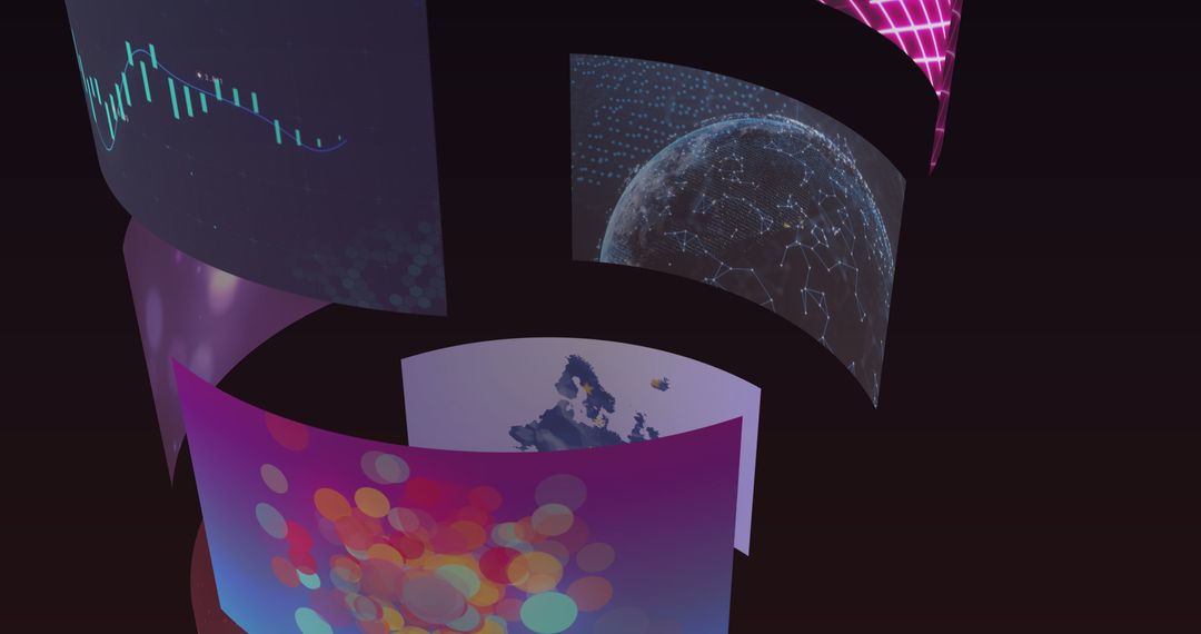 Digital Screens Displaying Business and Technology Concepts