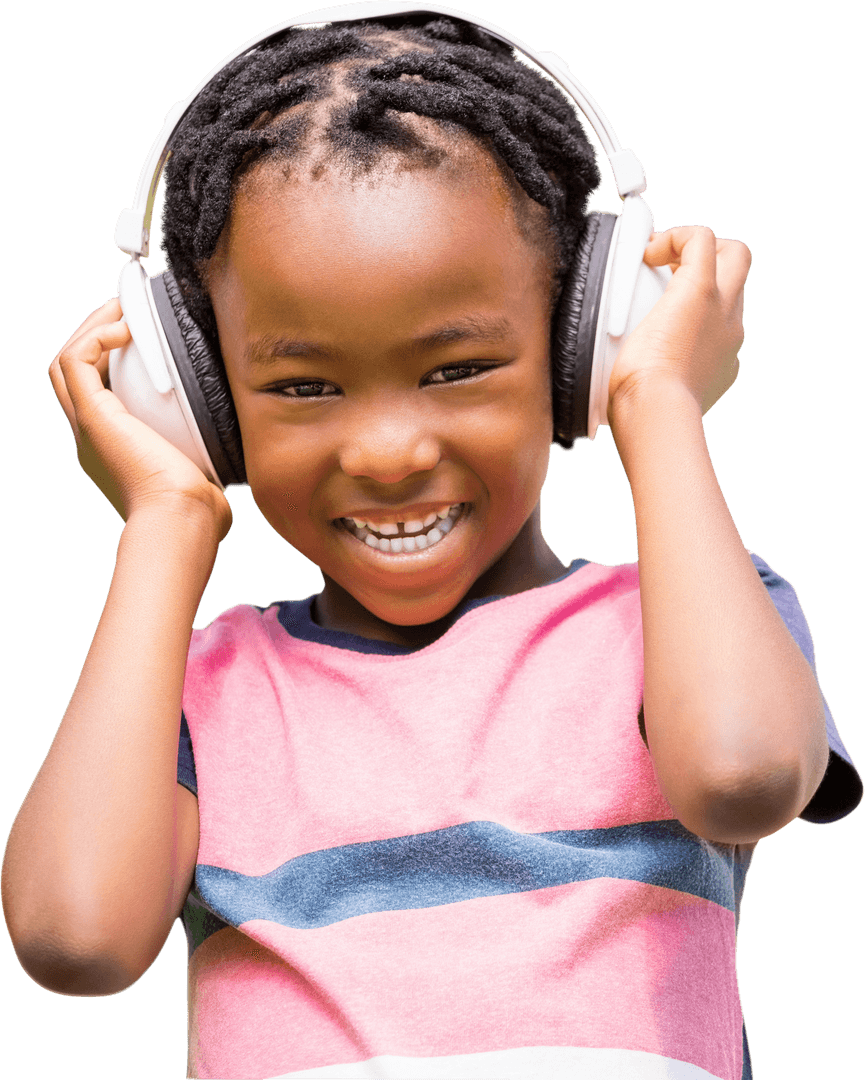 Joyful Child Enjoying Music on Transparent Background