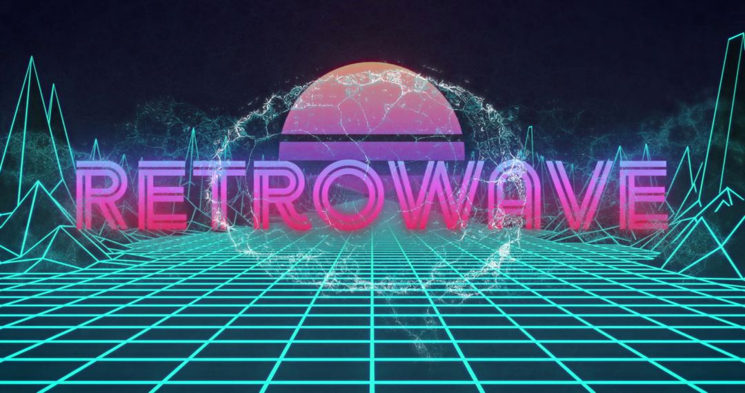 Futuristic Retrowave Aesthetic with Glowing Text and Abstract Digital Elements
