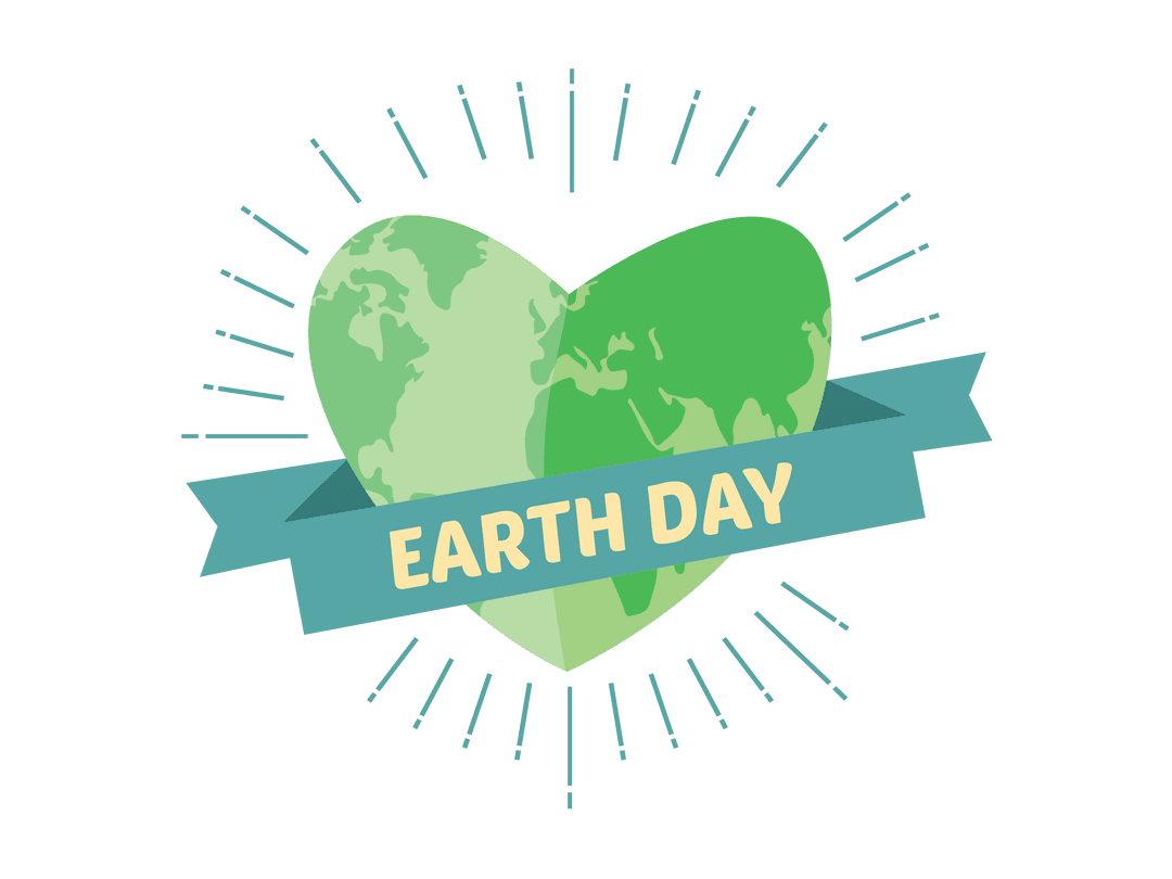 Transparent Earth Day Heart Globe Emblem on Clear Background