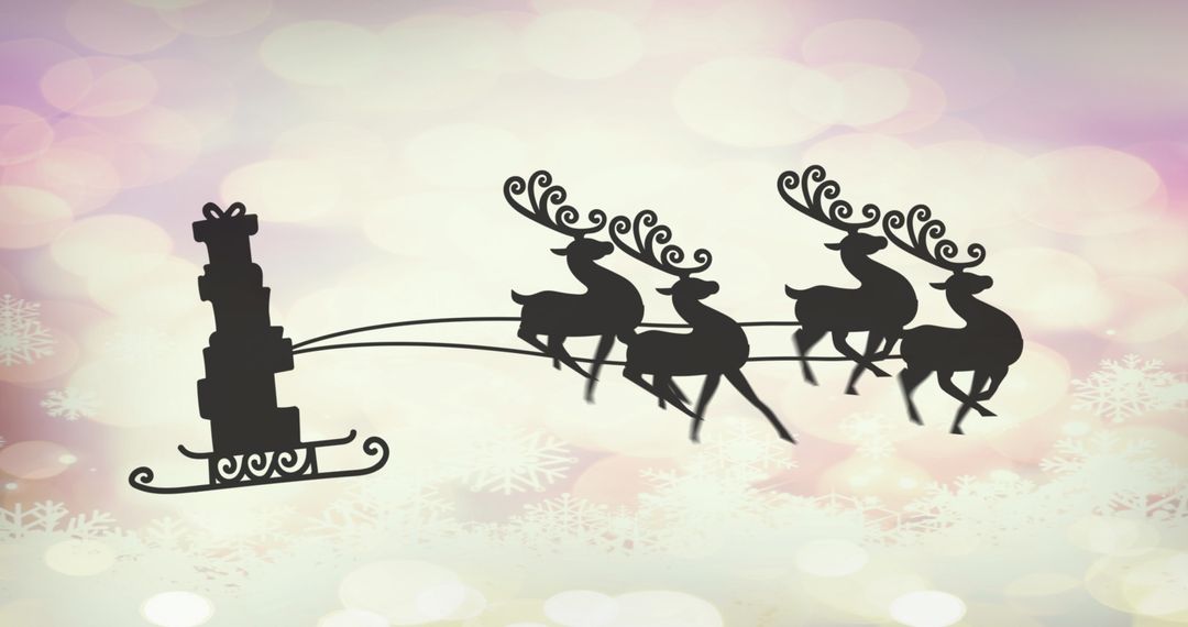 Silhouette of Reindeer Pulling a Gift-Laden Sleigh