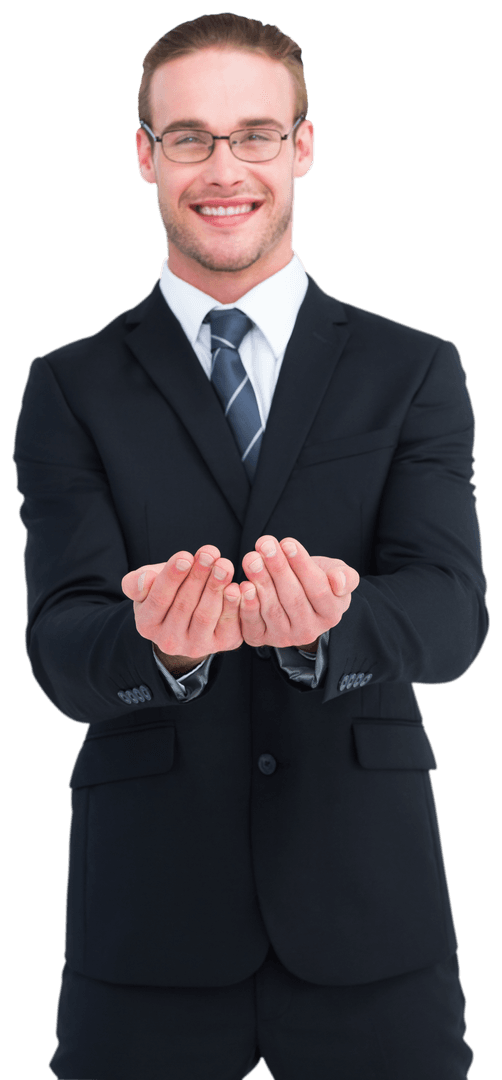 Transparent Businessman Offering Empty Hands Smiling Portrait