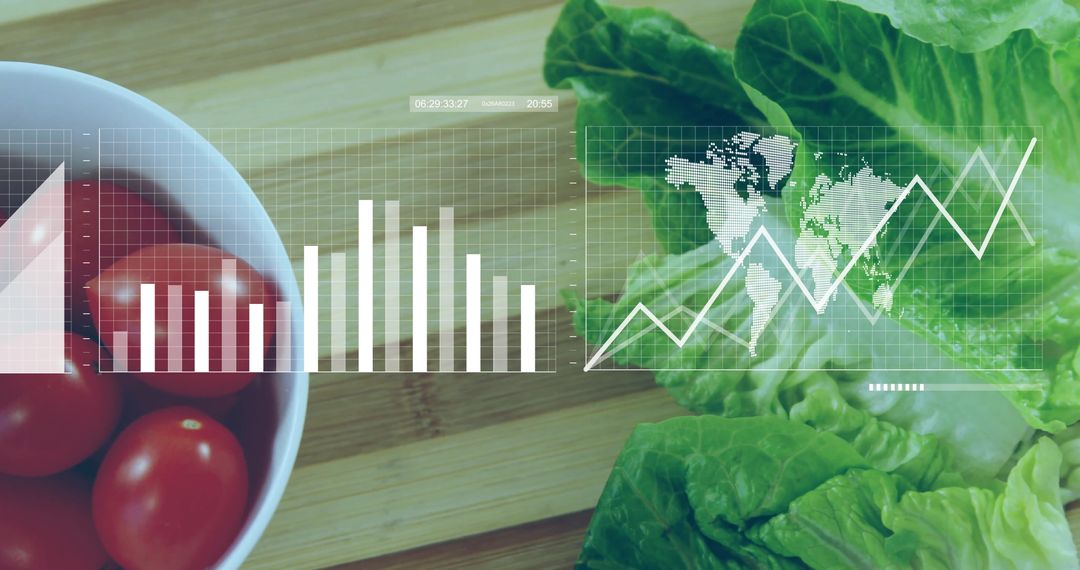 Bowl of Cherry Tomatoes and Lettuce with Futuristic Data Overlay