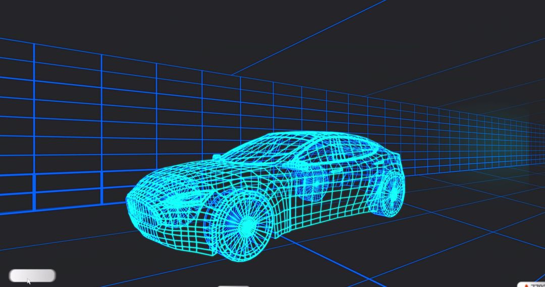 Futuristic 3D Wireframe Car Model in Virtual Design Environment