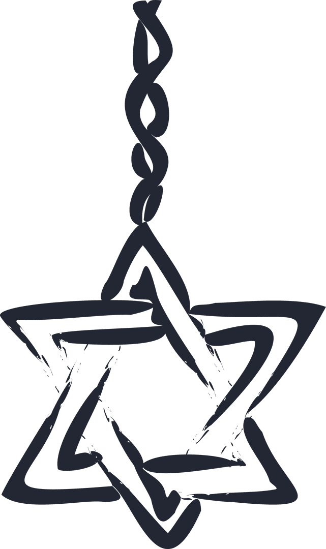 Minimalist Brushstroke Star Pendant Hanging on Twisted Rope, Transparent Background