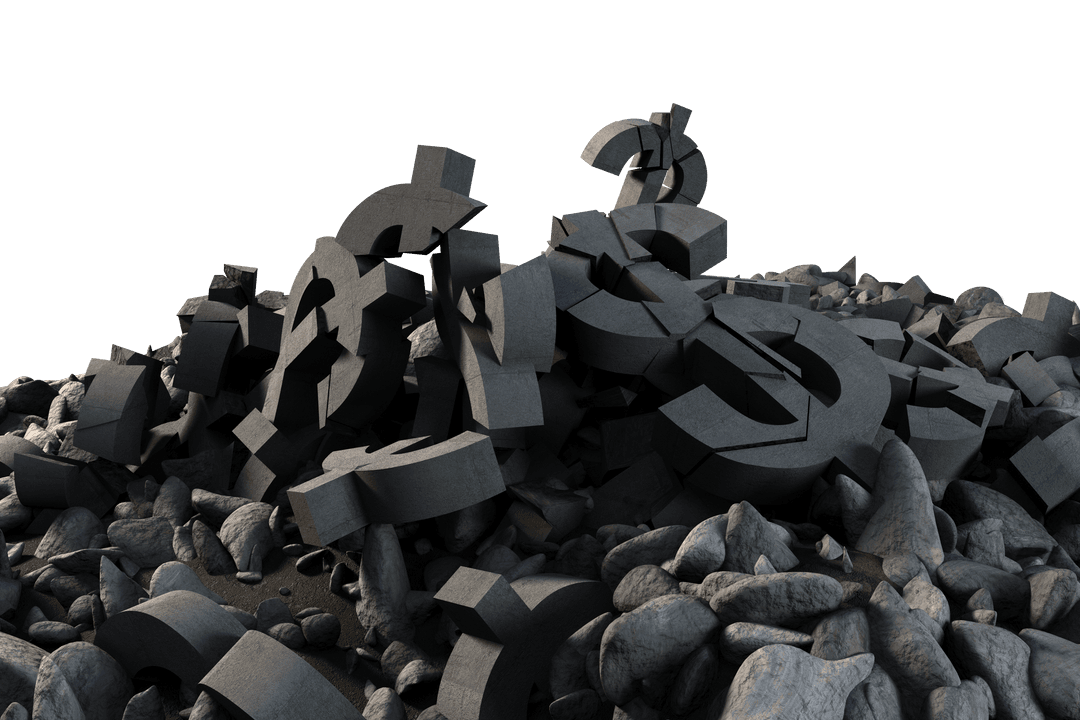 Breaking Euro Symbols on Transparent Background with Stones