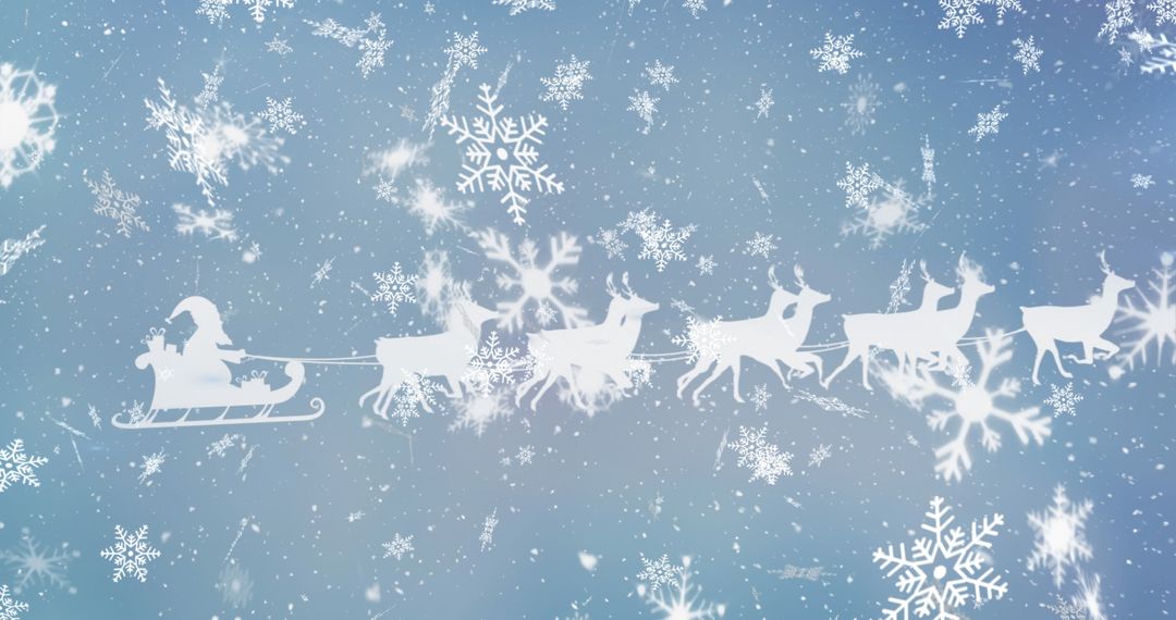 Silhouette of Santa Claus Sleigh Flying with Reindeer and Snowflakes - Free Images, Stock Photos and Pictures on Pikwizard.com