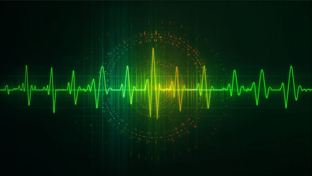 Pulsing Neon Waveform with Futuristic Interface and Data Analytics