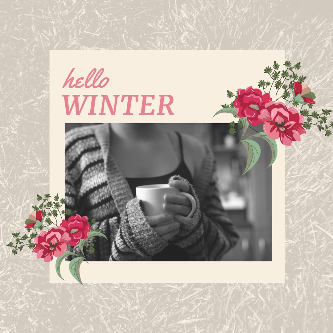 Cozy Winter Mug and Floral Design with Greeting