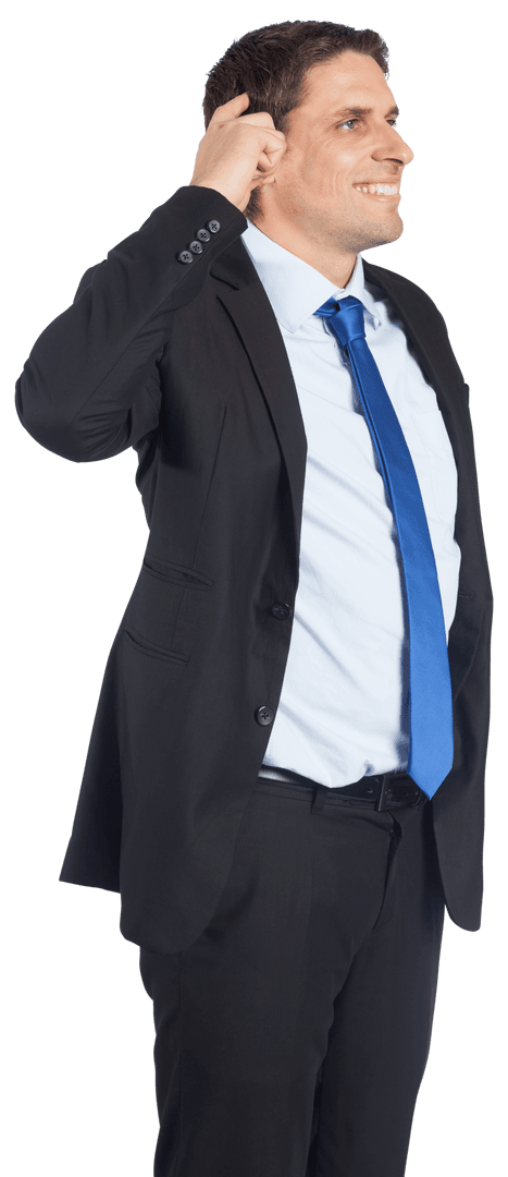 Confident Businessman Scratching Head Transparent Pose