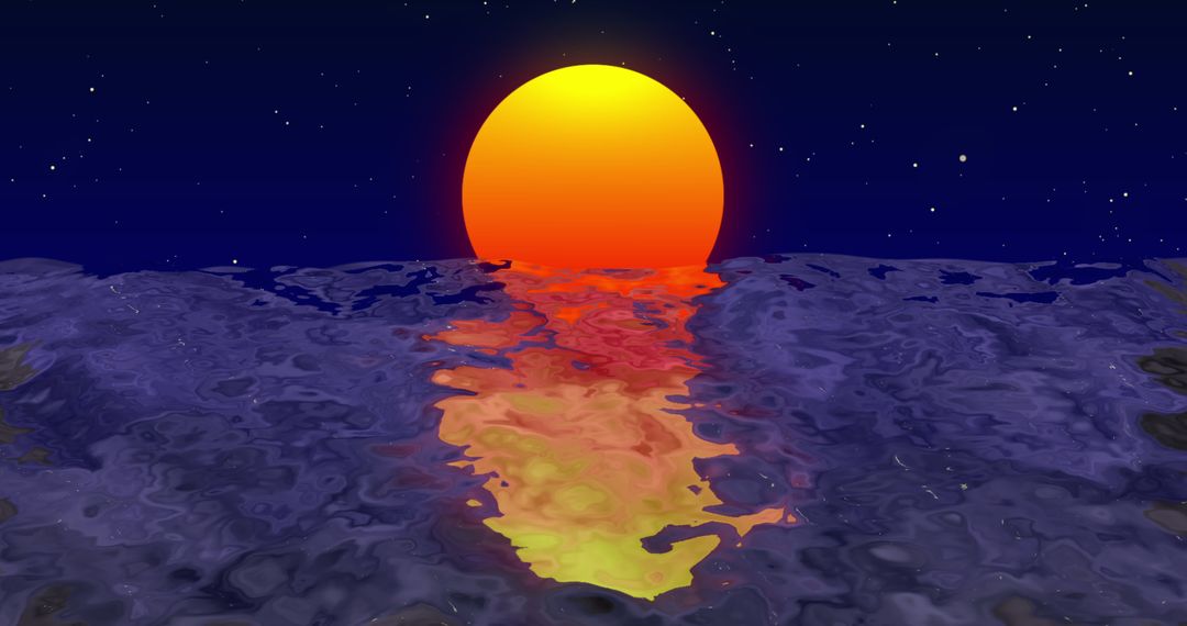 Abstract Digital Sunset Reflecting on Water