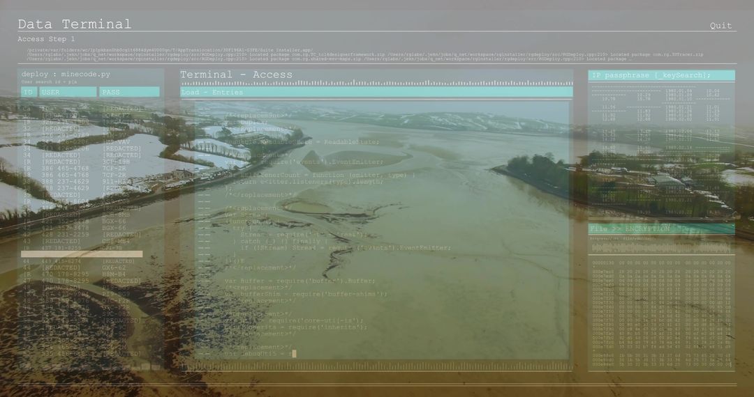 Futuristic Data Interface Overlying Scenic Estuary