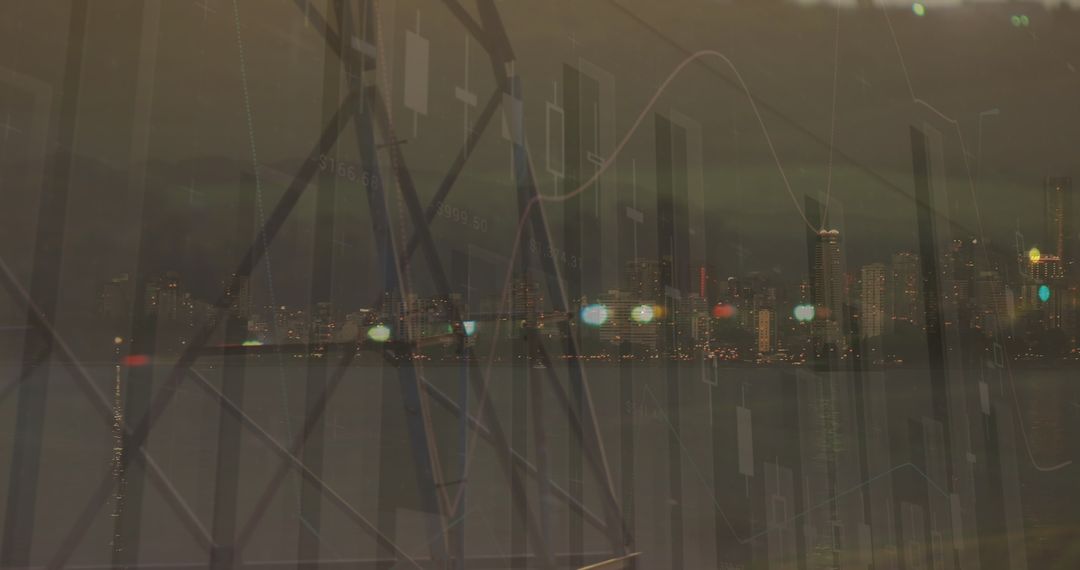 Digital Financial Data Visualization Over Cityscape at Night