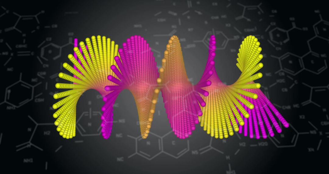 Colorful 3D Digital Waveforms on Molecular Structure Background