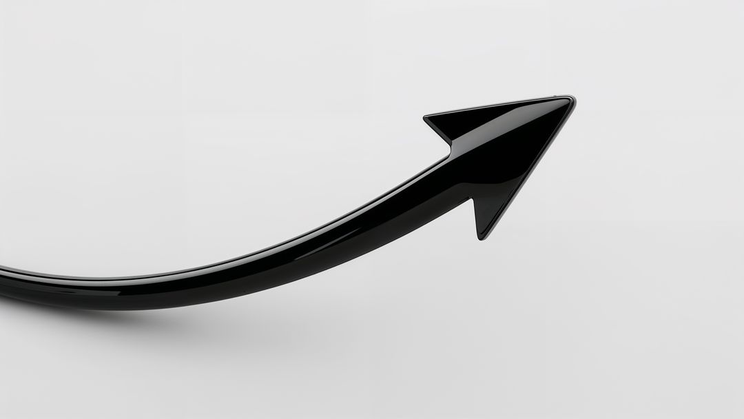 Glossy Black Curved Arrow Pointing Upwards in Minimalist Style