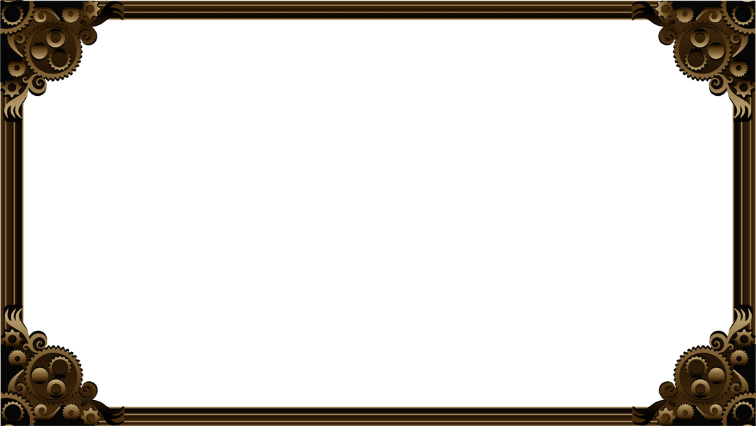 Steampunk rectangular frame with metallic gears on transparent background