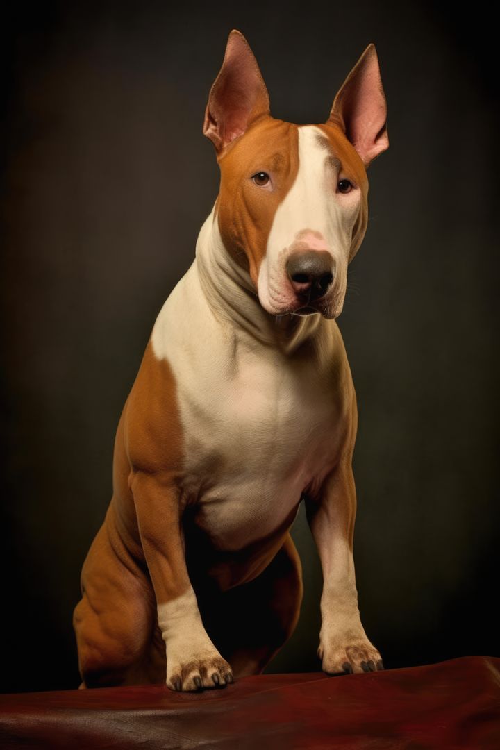 Portrait of brown bull terrier on dark background, created using generative ai technology - Free Images, Stock Photos and Pictures on Pikwizard.com