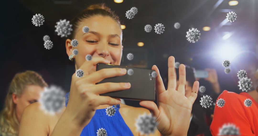 Woman at Gala Event with Smartphone in Pandemic Atmosphere