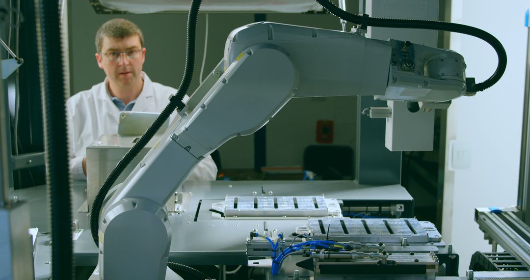 Engineer Operating Robotic Arm in Modern Technology Lab - Free Images, Stock Photos and Pictures on Pikwizard.com