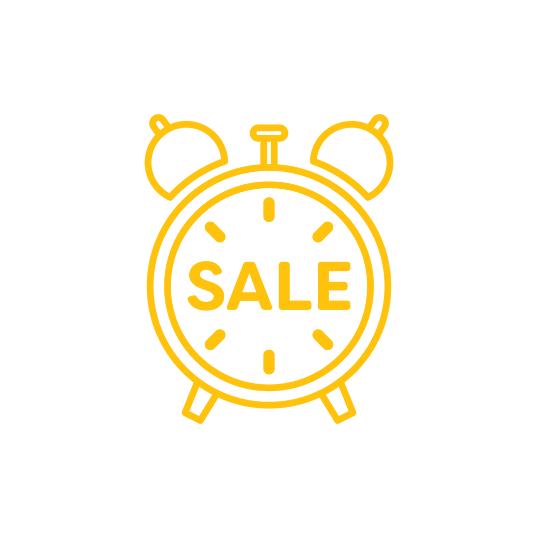 Yellow Alarm Clock Sale Icon on Transparent Background for Retail Promotion