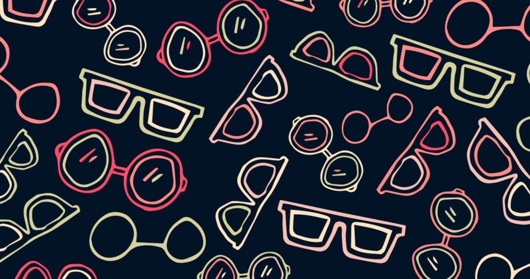 Colorful Outline Glasses Pattern on Black Background