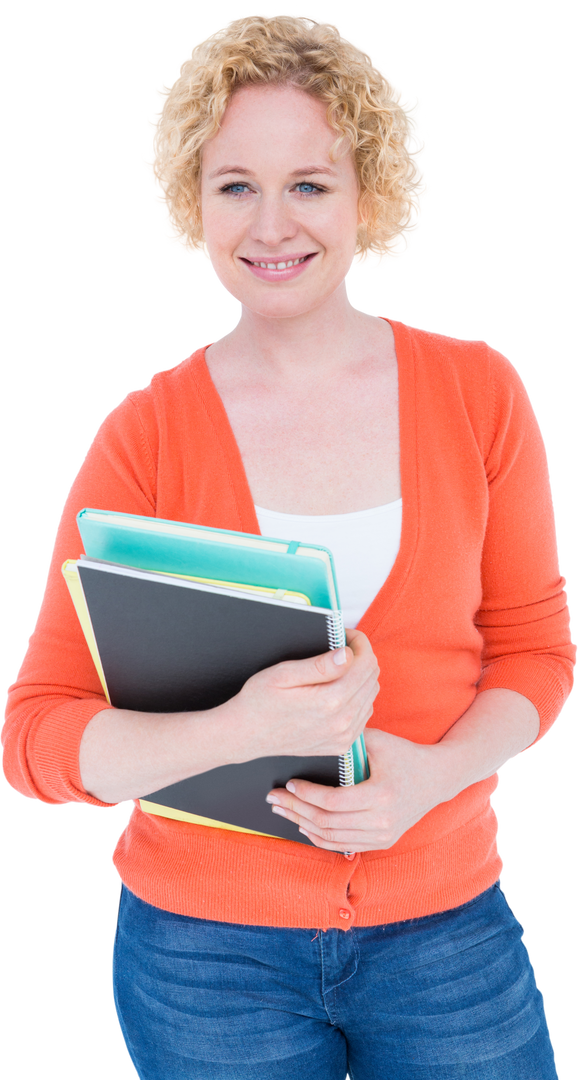 Smiling Blonde Woman Holding Notebooks Transparent Background - Download Free Stock Images Pikwizard.com