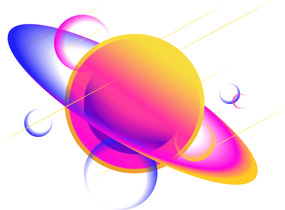 Neon Cosmic Ringed Planet on Transparent Background