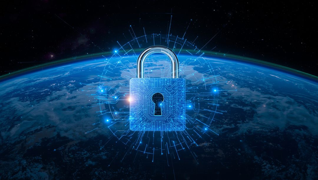 Cybersecurity Concept with Digital Padlock over Earth in Space