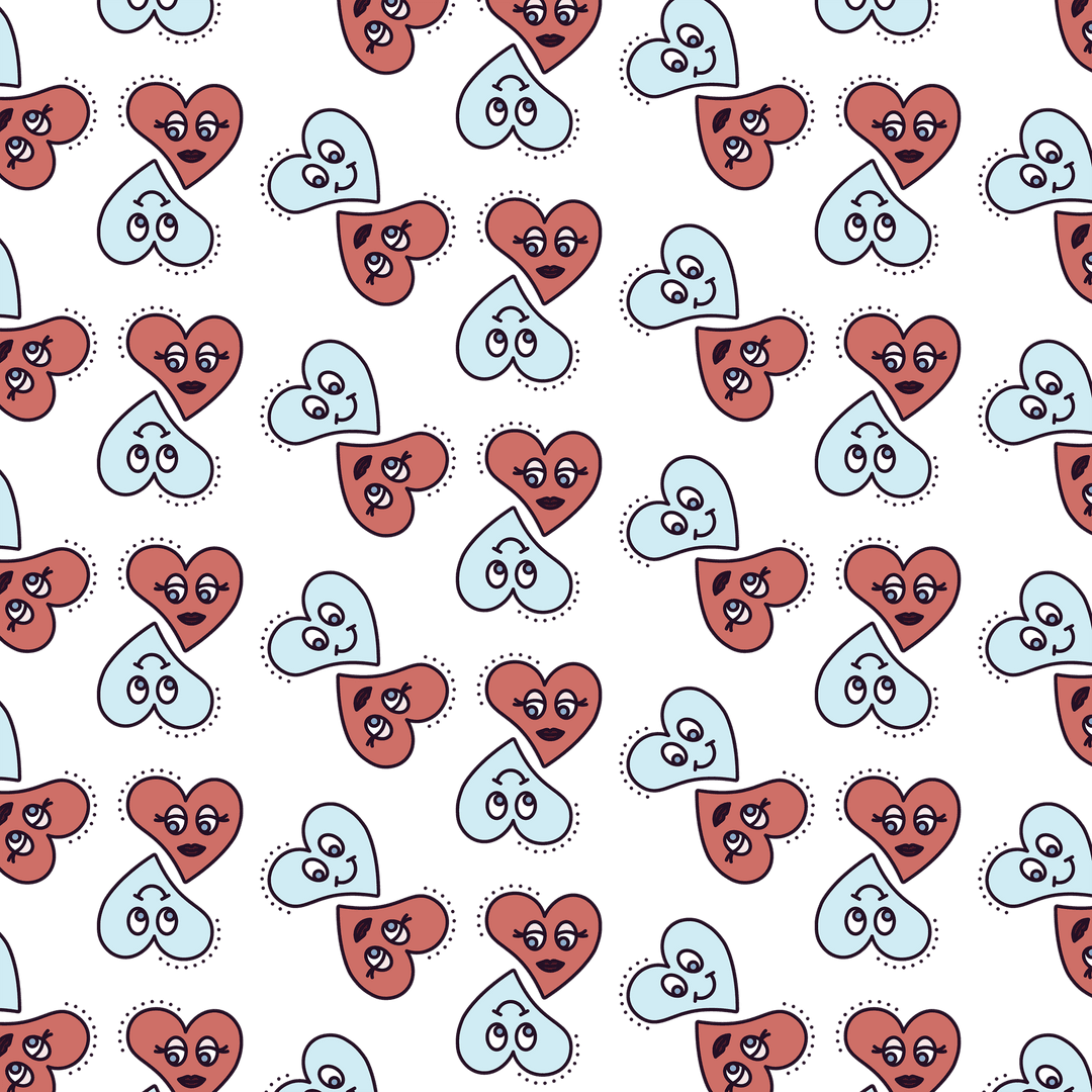 Cute Heart Pattern with Eyes on Transparent Background