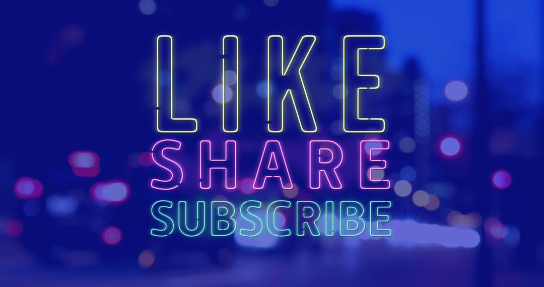 Neon Text Like Share Subscribe on Urban Background