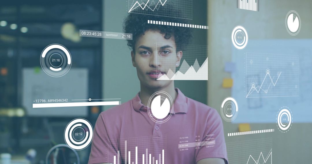 Businessman Interacting with Virtual Financial Data Displays