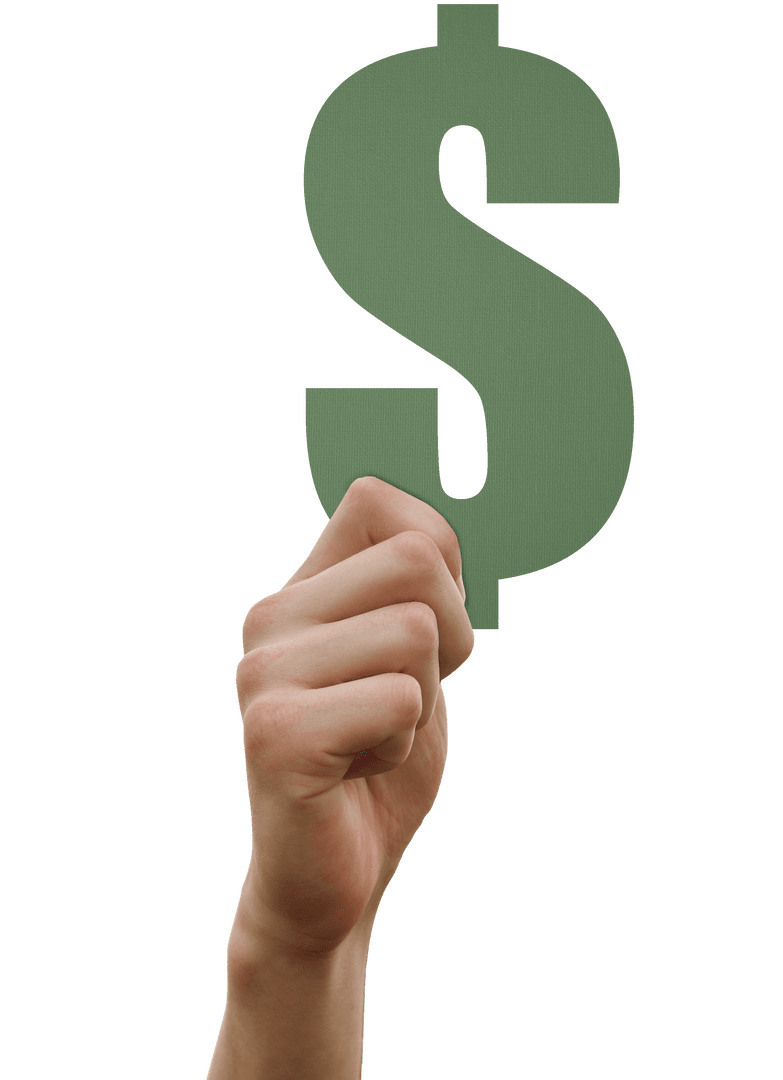 Hand Holding Green Dollar Sign on Transparent Background