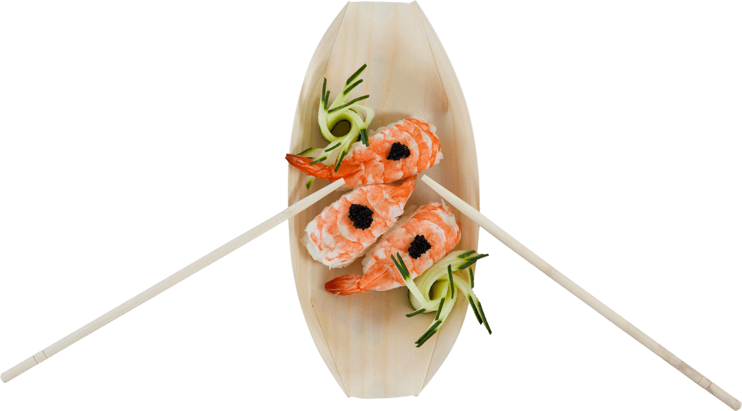 Transparent Background Fresh Salmon Sushi with Chopsticks Arrangement