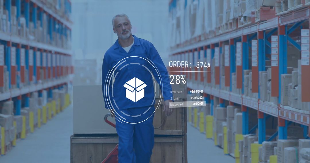 Digital Warehouse Worker Analyzing Shipping Data Technology