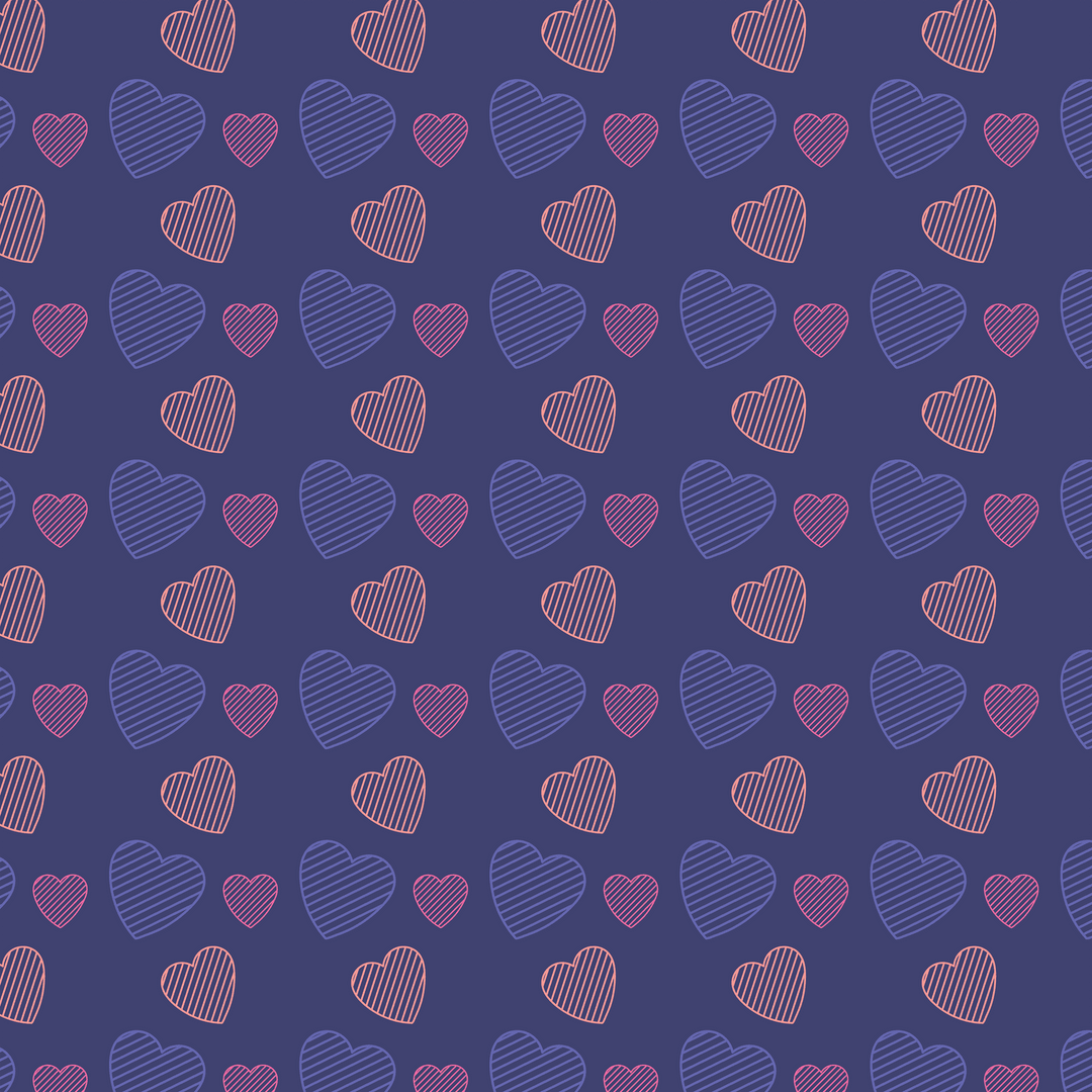Seamless Pattern of Colorful Hearts on Transparent Blue Background